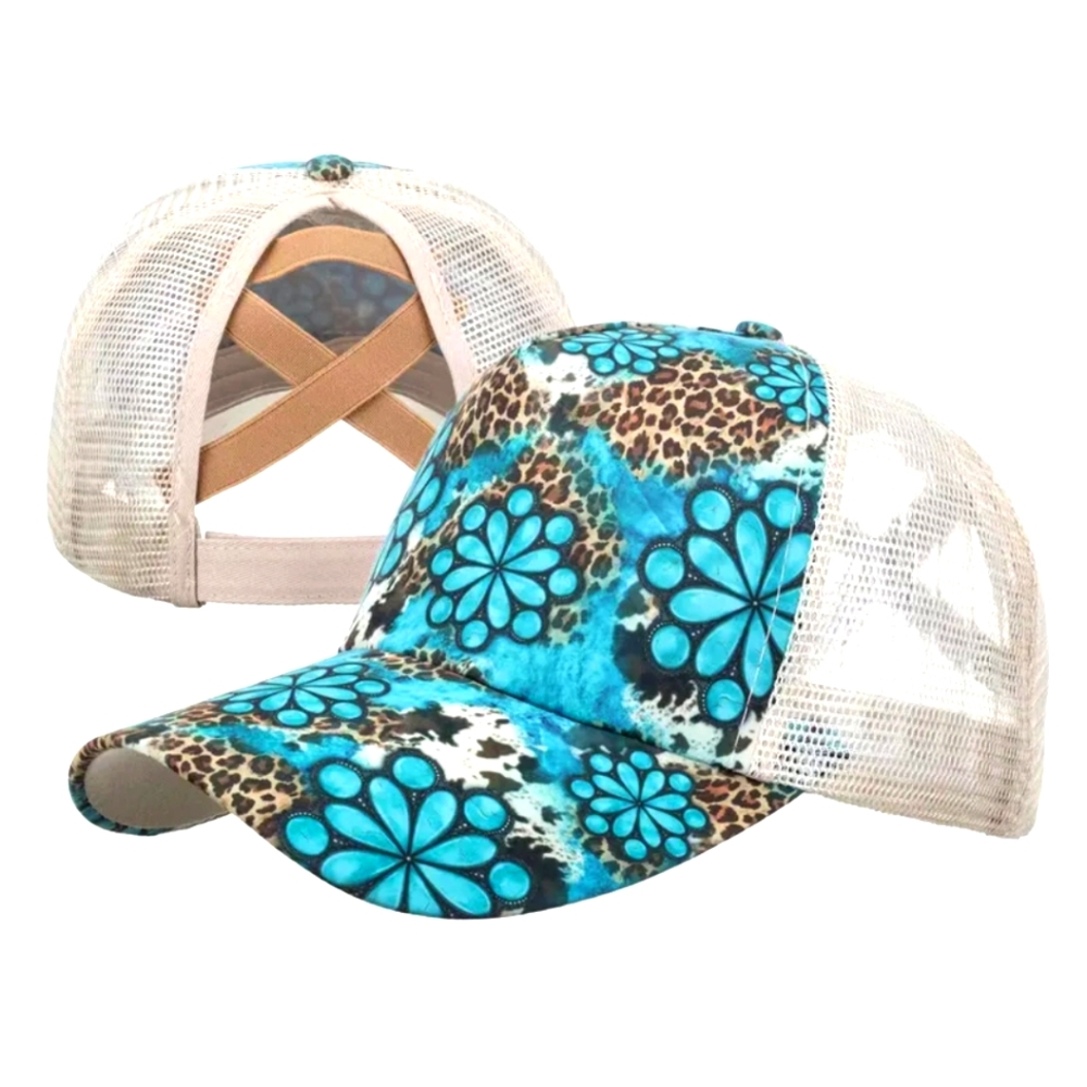 Cute Turqoiuse And Leopard Print Cap NEW